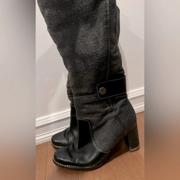 Timberland Shoes - Timberland leather tall boots heels knee high black gray chunky dressy zipper 7
